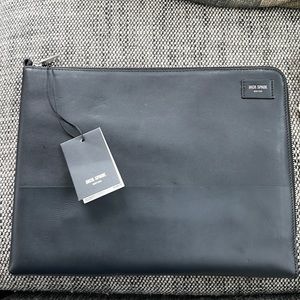 Jack Spade black leather dipped large full zip portfolio